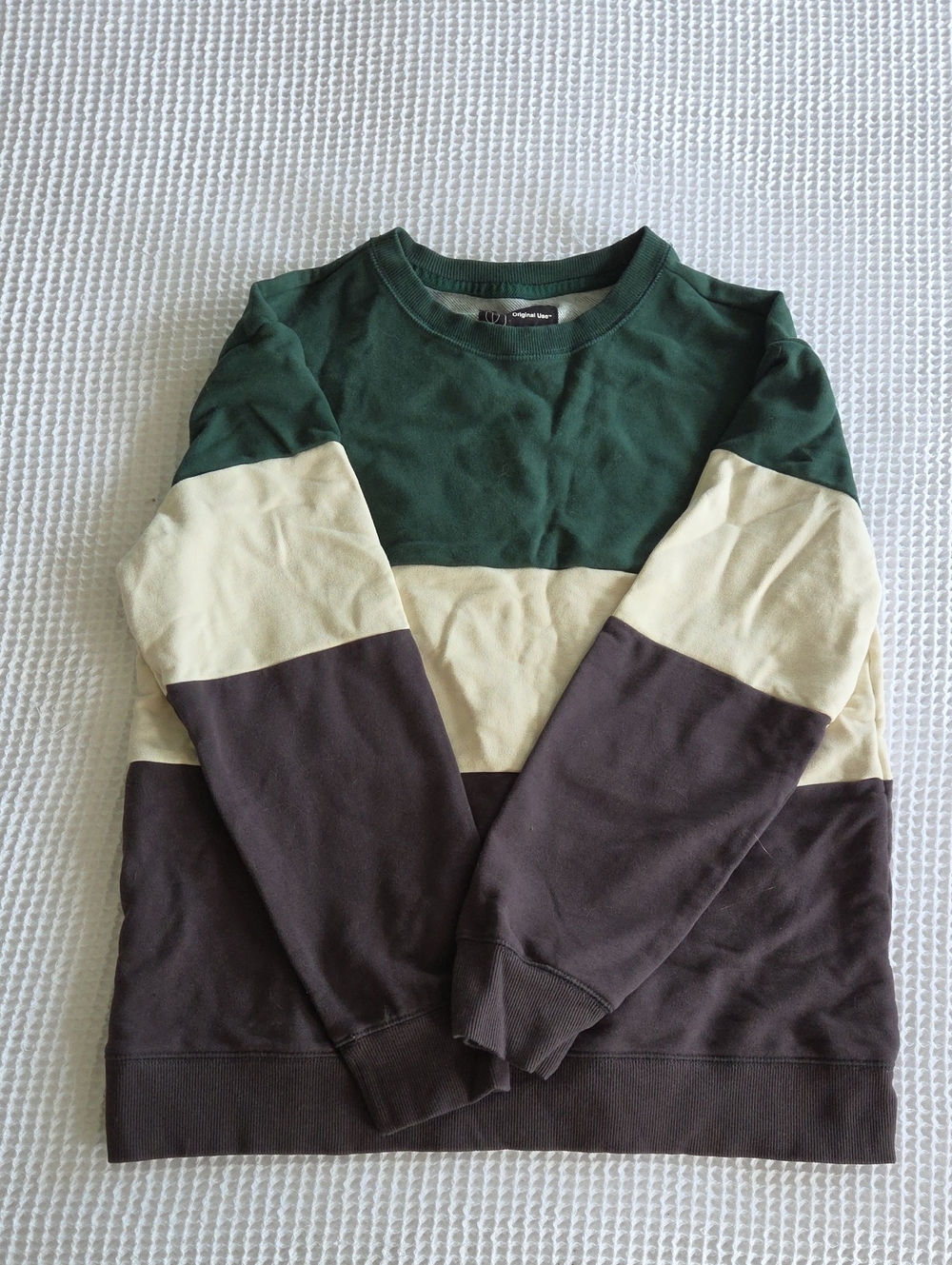 Original Use Men's Colorblock Crewneck in Forest Green, Cream & Brown